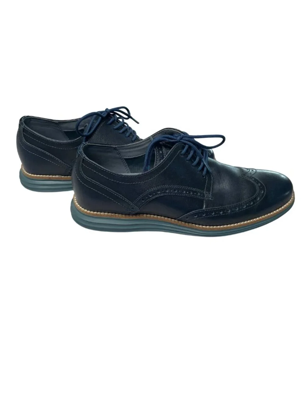 Men's Cole Haan Size 8 Navy Blue Laced Wing Tip Oxford Dress Shoes